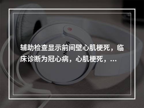 辅助检查显示前间壁心肌梗死，临床诊断为冠心病，心肌梗死，其超