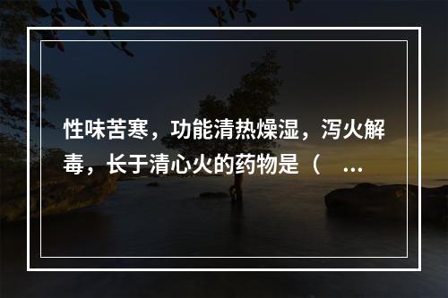 性味苦寒，功能清热燥湿，泻火解毒，长于清心火的药物是（　　