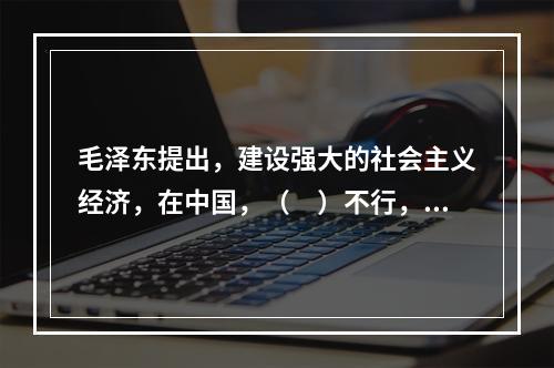 毛泽东提出，建设强大的社会主义经济，在中国，（　）不行，需要