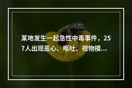 某地发生一起急性中毒事件，257人出现恶心、呕吐、视物模糊，