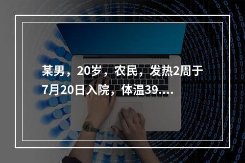 某男，20岁，农民，发热2周于7月20日入院，体温39.2℃