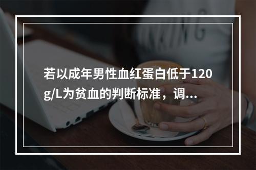 若以成年男性血红蛋白低于120g/L为贫血的判断标准，调查某