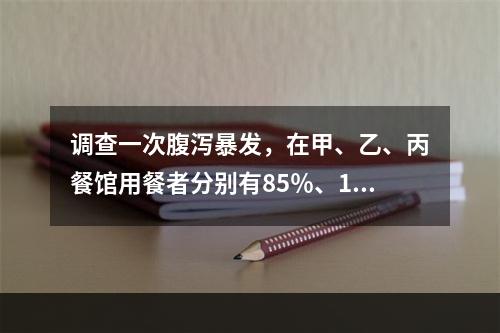 调查一次腹泻暴发，在甲、乙、丙餐馆用餐者分别有85％、15％