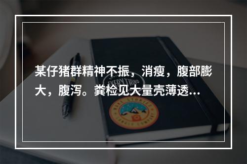 某仔猪群精神不振，消瘦，腹部膨大，腹泻。粪检见大量壳薄透明的