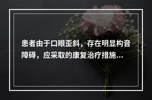 患者由于口眼歪斜，存在明显构音障碍，应采取的康复治疗措施不包