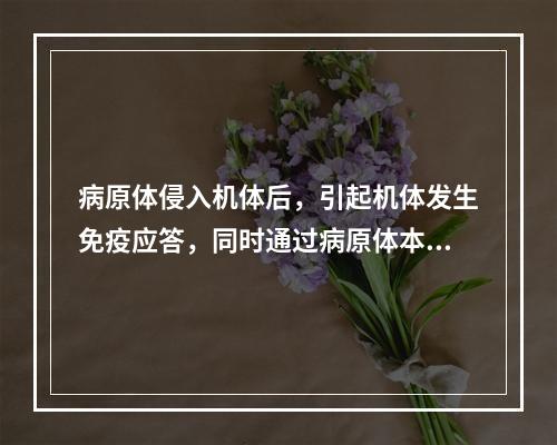 病原体侵入机体后，引起机体发生免疫应答，同时通过病原体本身的