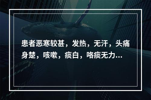 患者恶寒较甚，发热，无汗，头痛身楚，咳嗽，痰白，咯痰无力，舌