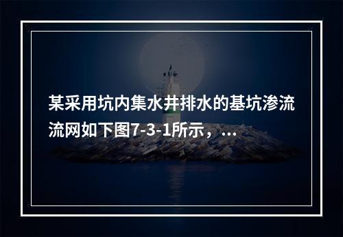 某采用坑内集水井排水的基坑渗流流网如下图7-3-1所示，其