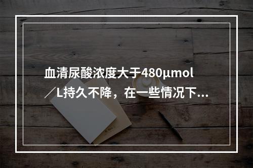 血清尿酸浓度大于480μmol／L持久不降，在一些情况下可使