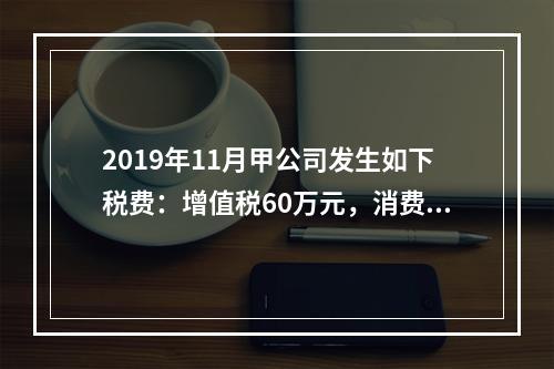 2019年11月甲公司发生如下税费：增值税60万元，消费税8