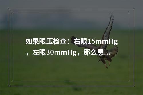 如果眼压检查：右眼15mmHg，左眼30mmHg，那么患者的