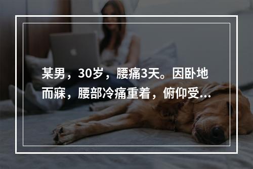 某男，30岁，腰痛3天。因卧地而寐，腰部冷痛重着，俯仰受限，