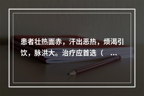 患者壮热面赤，汗出恶热，烦渴引饮，脉洪大。治疗应首选（　　）