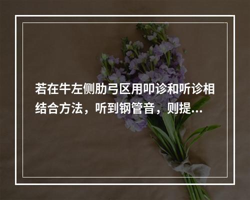 若在牛左侧肋弓区用叩诊和听诊相结合方法，听到钢管音，则提示