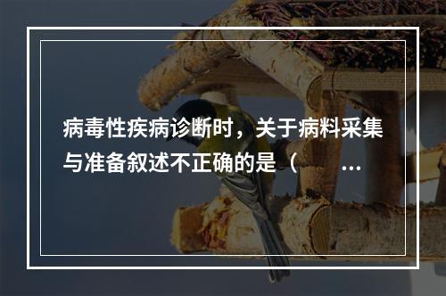 病毒性疾病诊断时，关于病料采集与准备叙述不正确的是（　　）。