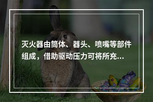 灭火器由筒体、器头、喷嘴等部件组成，借助驱动压力可将所充装的