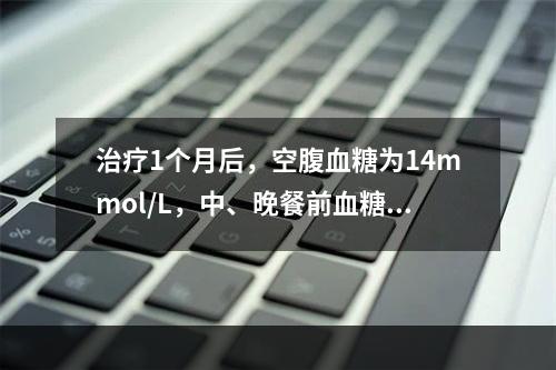 治疗1个月后，空腹血糖为14mmol/L，中、晚餐前血糖控制