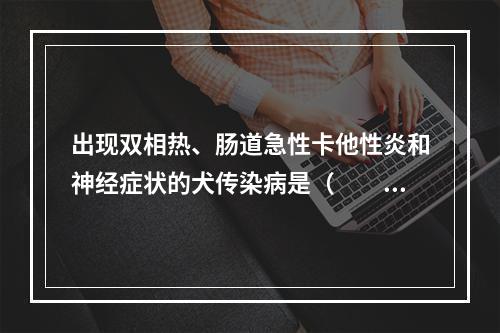 出现双相热、肠道急性卡他性炎和神经症状的犬传染病是（　　）。