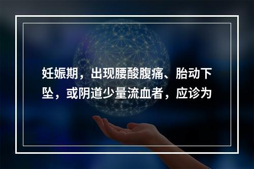 妊娠期，出现腰酸腹痛、胎动下坠，或阴道少量流血者，应诊为