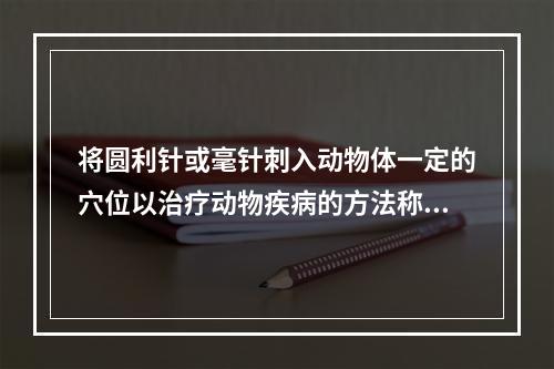 将圆利针或毫针刺入动物体一定的穴位以治疗动物疾病的方法称为