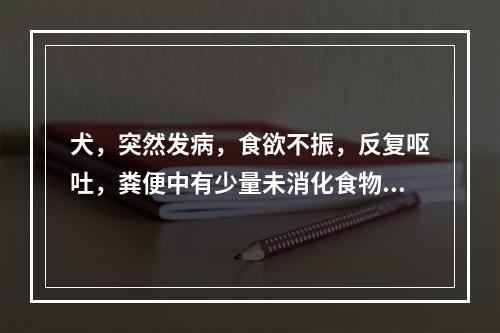 犬，突然发病，食欲不振，反复呕吐，粪便中有少量未消化食物，色