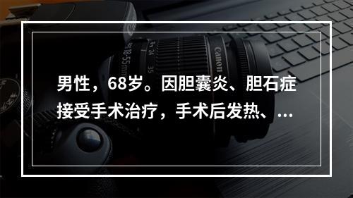 男性，68岁。因胆囊炎、胆石症接受手术治疗，手术后发热、咳嗽