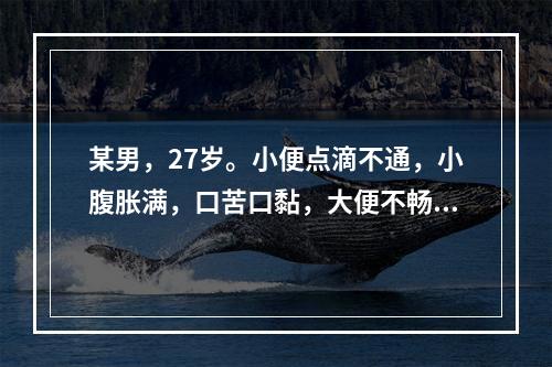 某男，27岁。小便点滴不通，小腹胀满，口苦口黏，大便不畅。