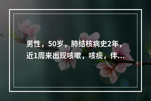 男性，50岁，肺结核病史2年，近1周来出现咳嗽，咳痰，伴发热