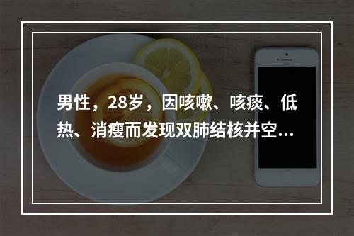 男性，28岁，因咳嗽、咳痰、低热、消瘦而发现双肺结核并空洞形