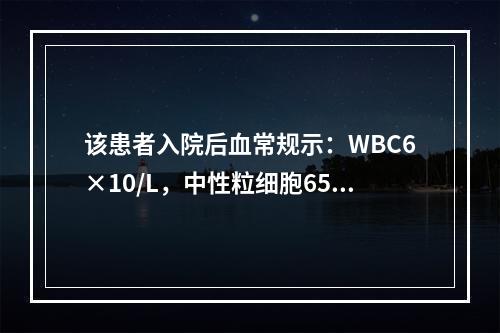 该患者入院后血常规示：WBC6×10/L，中性粒细胞65%，