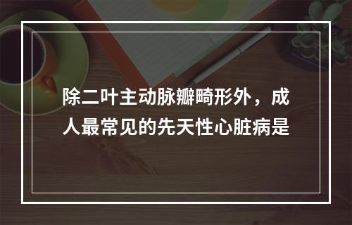 除二叶主动脉瓣畸形外，成人最常见的先天性心脏病是