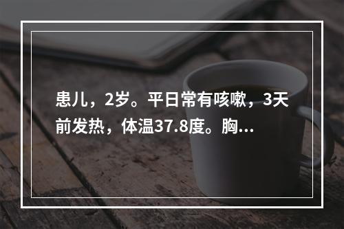 患儿，2岁。平日常有咳嗽，3天前发热，体温37.8度。胸片肺