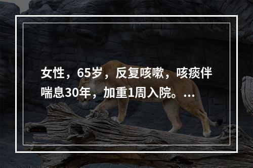 女性，65岁，反复咳嗽，咳痰伴喘息30年，加重1周入院。查体