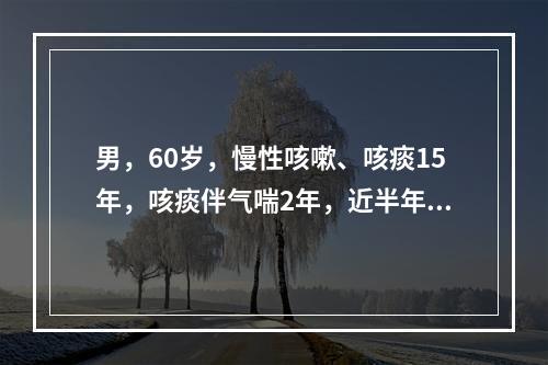 男，60岁，慢性咳嗽、咳痰15年，咳痰伴气喘2年，近半年来心