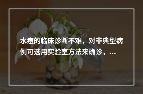 水痘的临床诊断不难，对非典型病例可选用实验室方法来确诊，常用