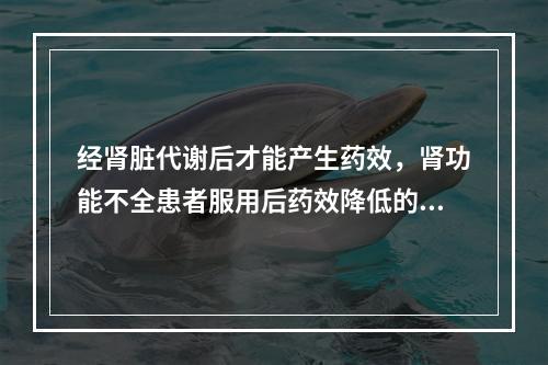 经肾脏代谢后才能产生药效，肾功能不全患者服用后药效降低的是