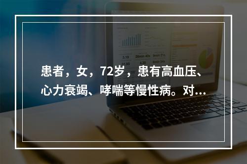 患者，女，72岁，患有高血压、心力衰竭、哮喘等慢性病。对于老