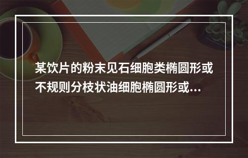 某饮片的粉末见石细胞类椭圆形或不规则分枝状油细胞椭圆形或类圆