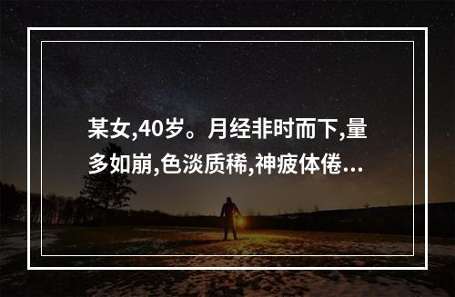 某女,40岁。月经非时而下,量多如崩,色淡质稀,神疲体倦,面