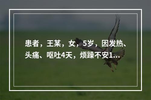 患者，王某，女，5岁，因发热、头痛、呕吐4天，烦躁不安1天，