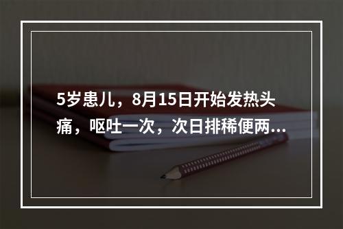 5岁患儿，8月15日开始发热头痛，呕吐一次，次日排稀便两次，