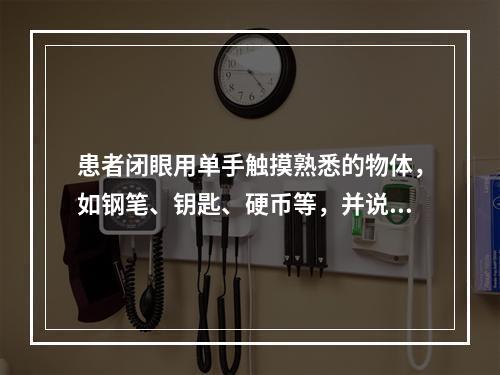 患者闭眼用单手触摸熟悉的物体，如钢笔、钥匙、硬币等，并说出物