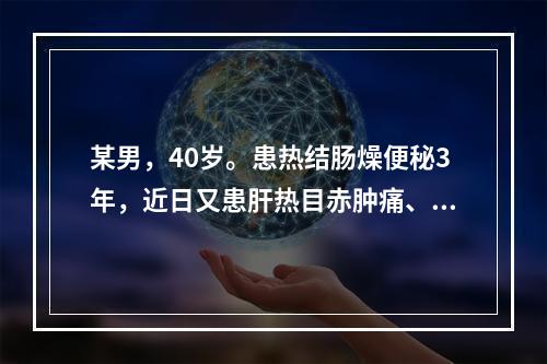 某男，40岁。患热结肠燥便秘3年，近日又患肝热目赤肿痛、羞明