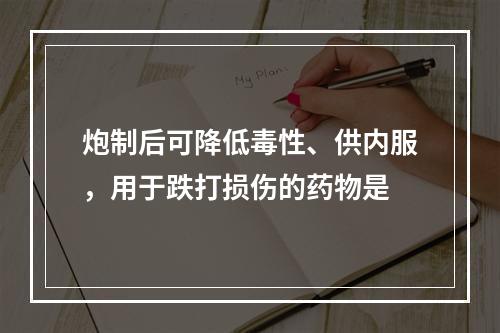 炮制后可降低毒性、供内服，用于跌打损伤的药物是