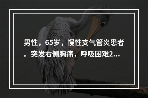 男性，65岁，慢性支气管炎患者。突发右侧胸痛，呼吸困难2小时