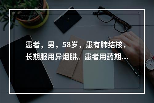 患者，男，58岁，患有肺结核，长期服用异烟肼。患者用药期间应