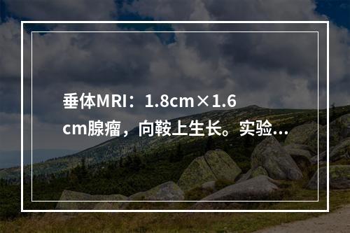 垂体MRI：1.8cm×1.6cm腺瘤，向鞍上生长。实验室检