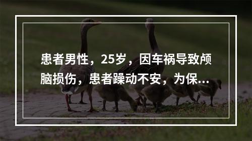 患者男性，25岁，因车祸导致颅脑损伤，患者躁动不安，为保证治