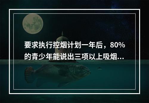 要求执行控烟计划一年后，80%的青少年能说出三项以上吸烟对健