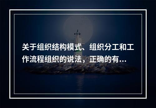 关于组织结构模式、组织分工和工作流程组织的说法，正确的有（　